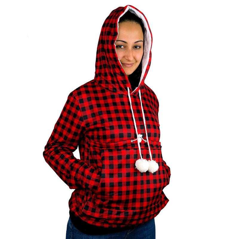 Alyc Pet Pouch Hoodie - Cat Dog Holder Sweatshirt Large Pocket Carrier Pullover Tops for Women (Red+Black, Large) - Image 1